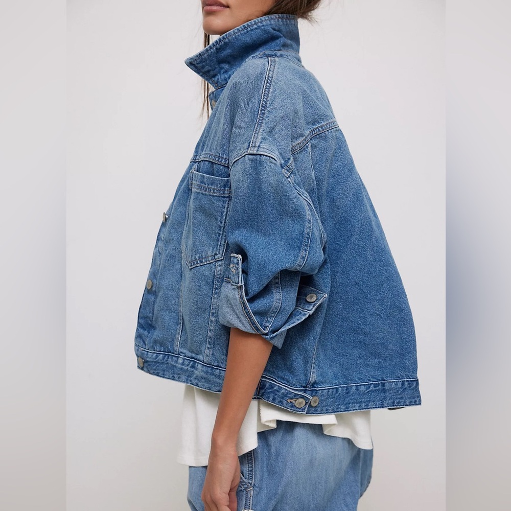 We The Free Blue Jean Jacket Classic Denim Oversized Fit  Coastal Grandmother